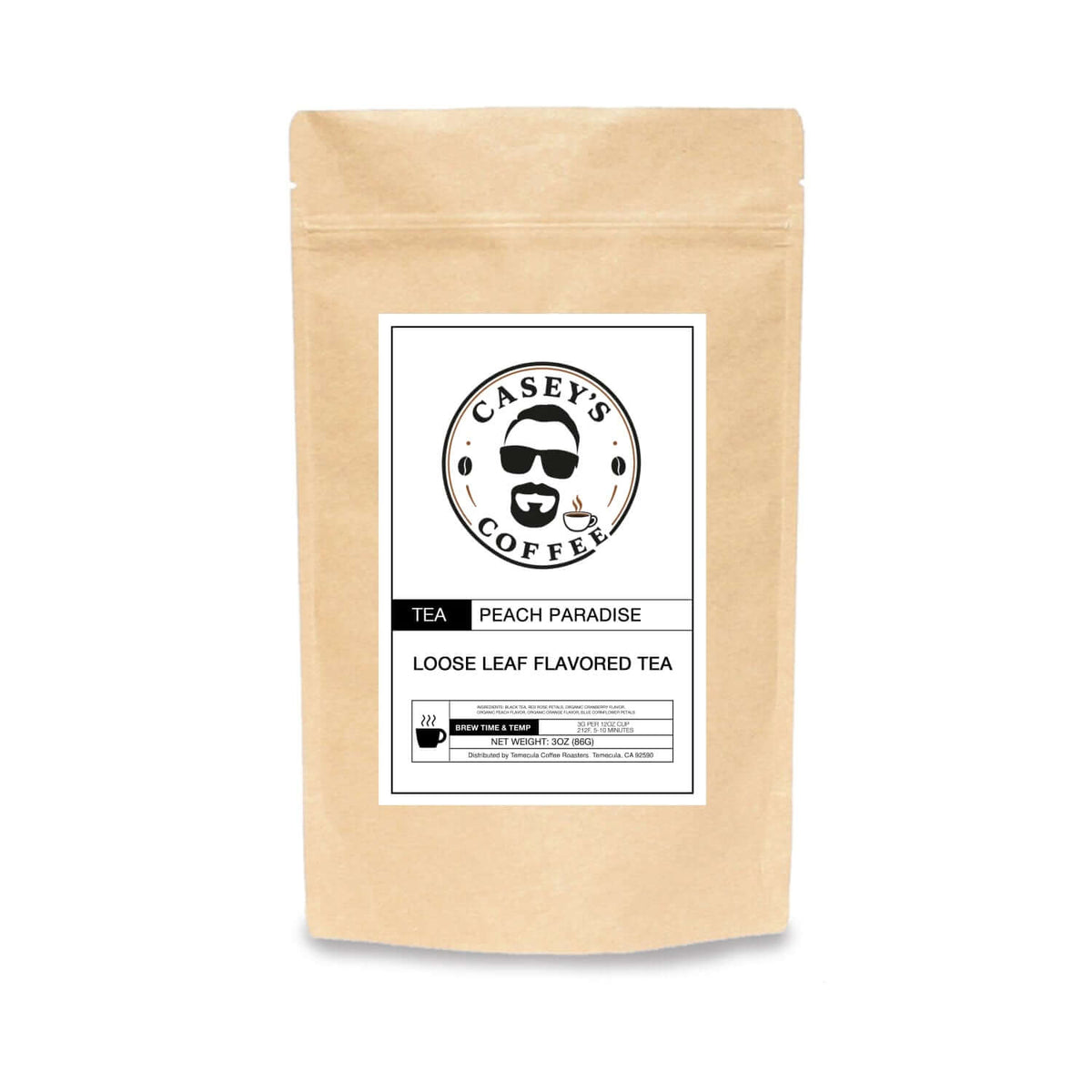 Caseys Coffee peach herbal tea